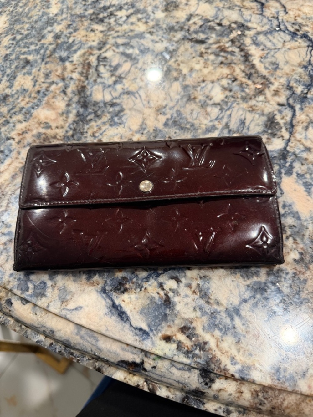 Louis Vuitton Patent Monogram Continental Wallet in Deep Brown